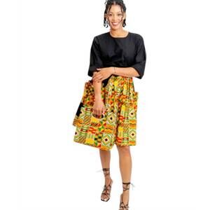 NEW KARA CHIC african short printed dress in yellow multi